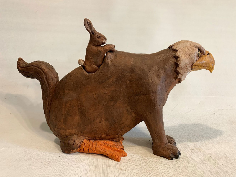Eagle, 2020; clay, acrylic paint. Photo courtesy of the artist.